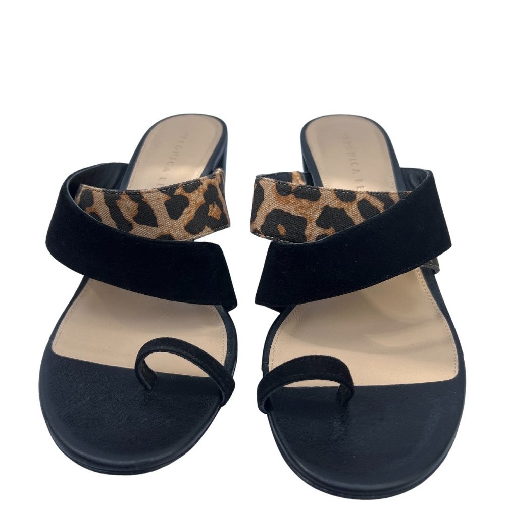 Veronica Beard Leopard print Slip On Toe Ring Slide Suede Sandal Tan & Black 9M